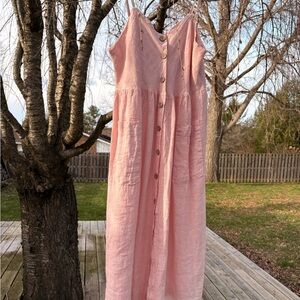 NWT Pink Button-Down 100% Linen Sundress